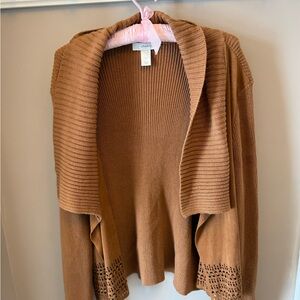 CJ Banks Women's Tan Open Front Cardigan